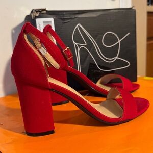 Red Suede Block Heel Sandals